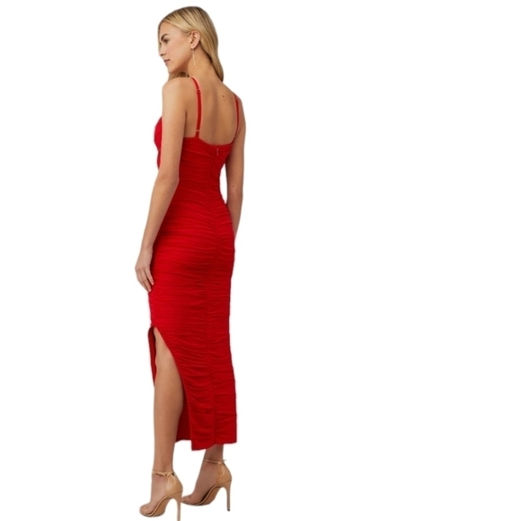 Revolve Elliatt Red Pippa Rushed Mesh Evening Midi Dress Gown Cocktail Party Wed - Picture 5 of 16